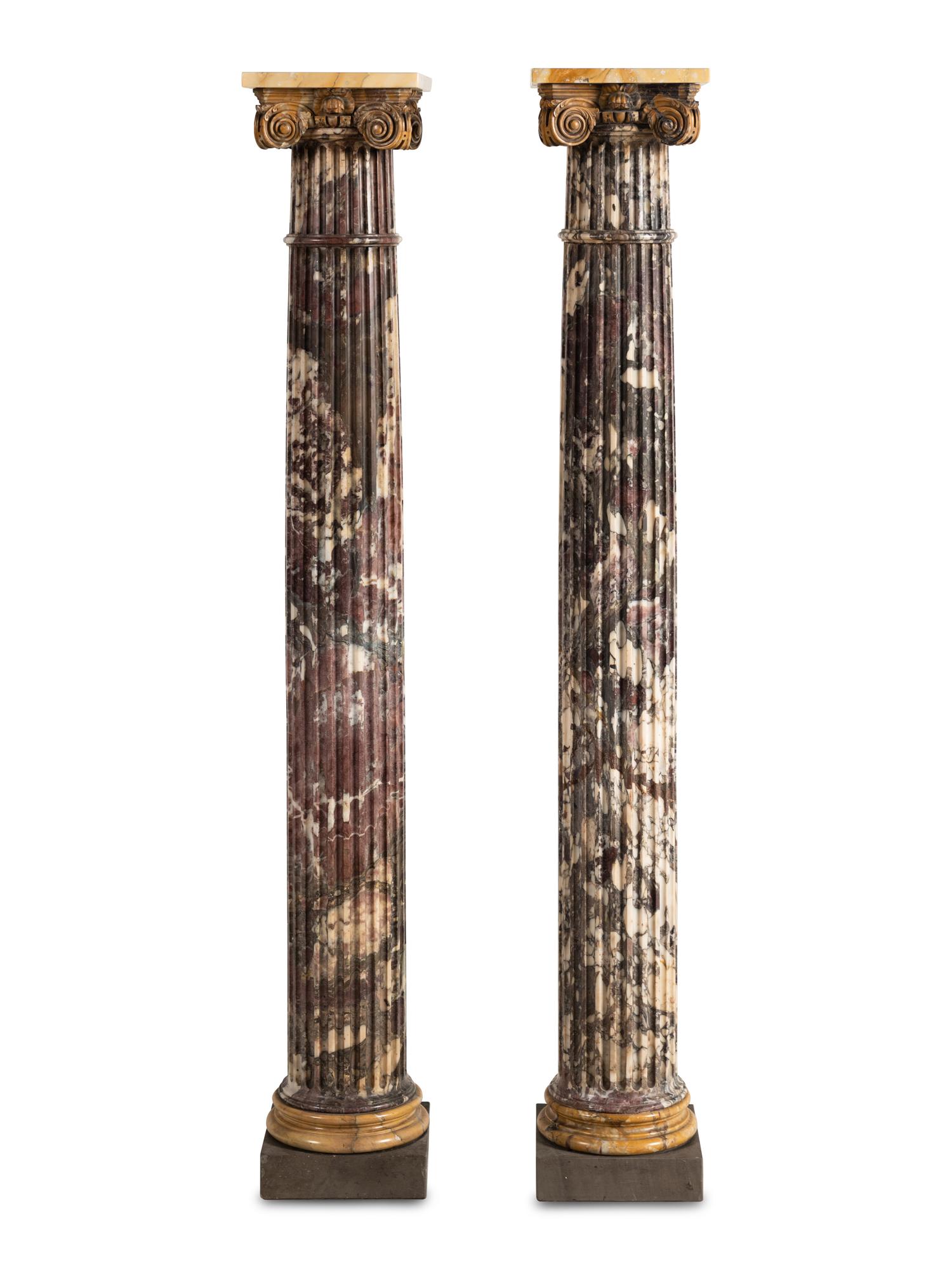 A Pair of Italian Tri-Color Marble Columns