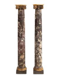 A Pair of Italian Tri-Color Marble Columns