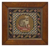 A Needlepoint Picture Depicting a Cat Seated on a Stool