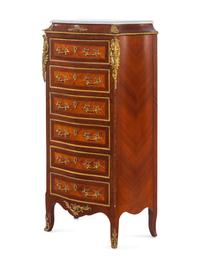A Napoleon III Style Gilt Bronze Mounted Marble-Top Tall Chest of Drawers
