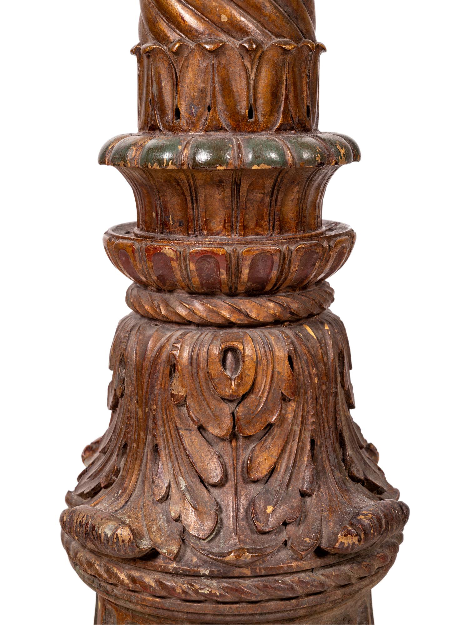 A Pair of Italian Baroque Style Painted Terra Cotta and Carved Wood Pedestals
