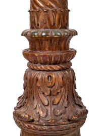 A Pair of Italian Baroque Style Painted Terra Cotta and Carved Wood Pedestals