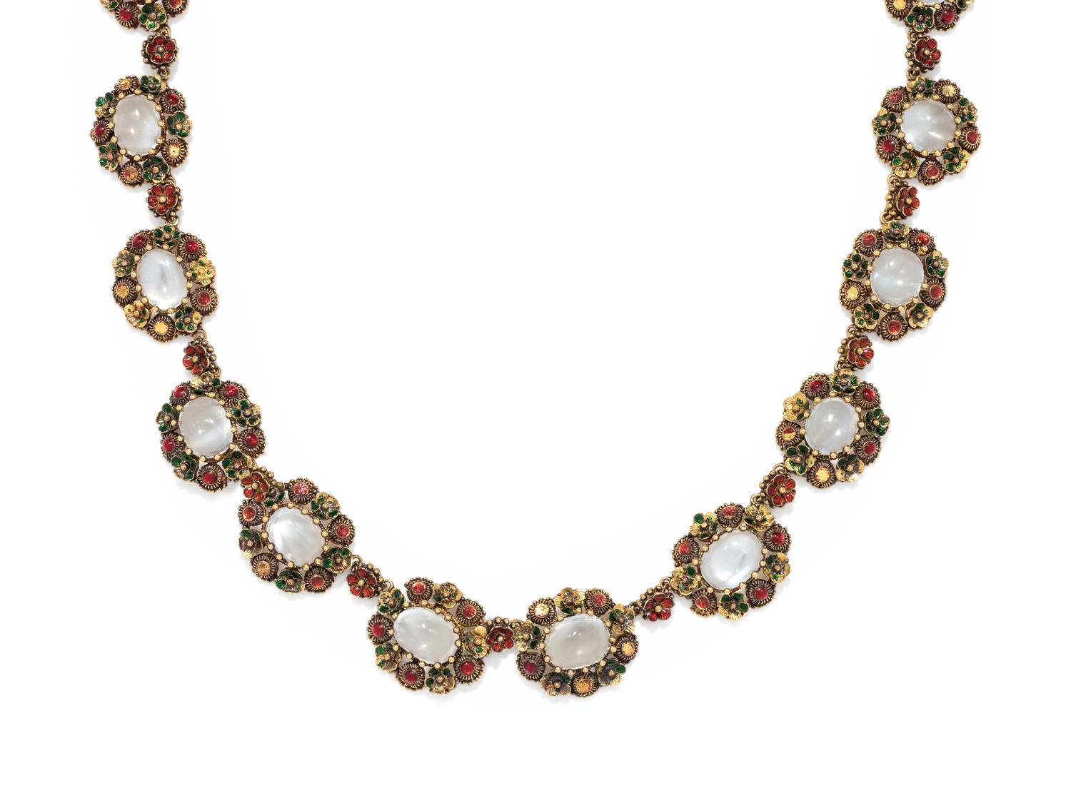 MOONSTONE AND ENAMEL NECKLACE
