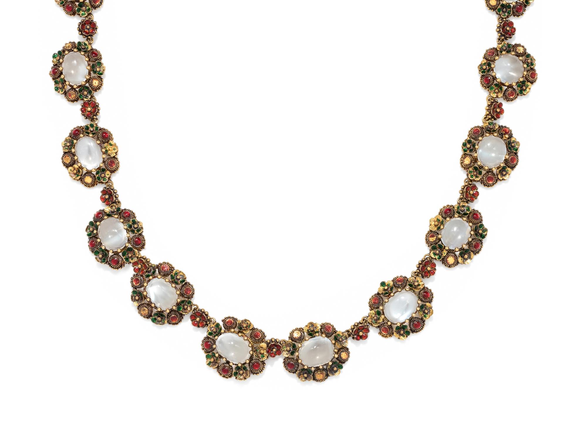 MOONSTONE AND ENAMEL NECKLACE