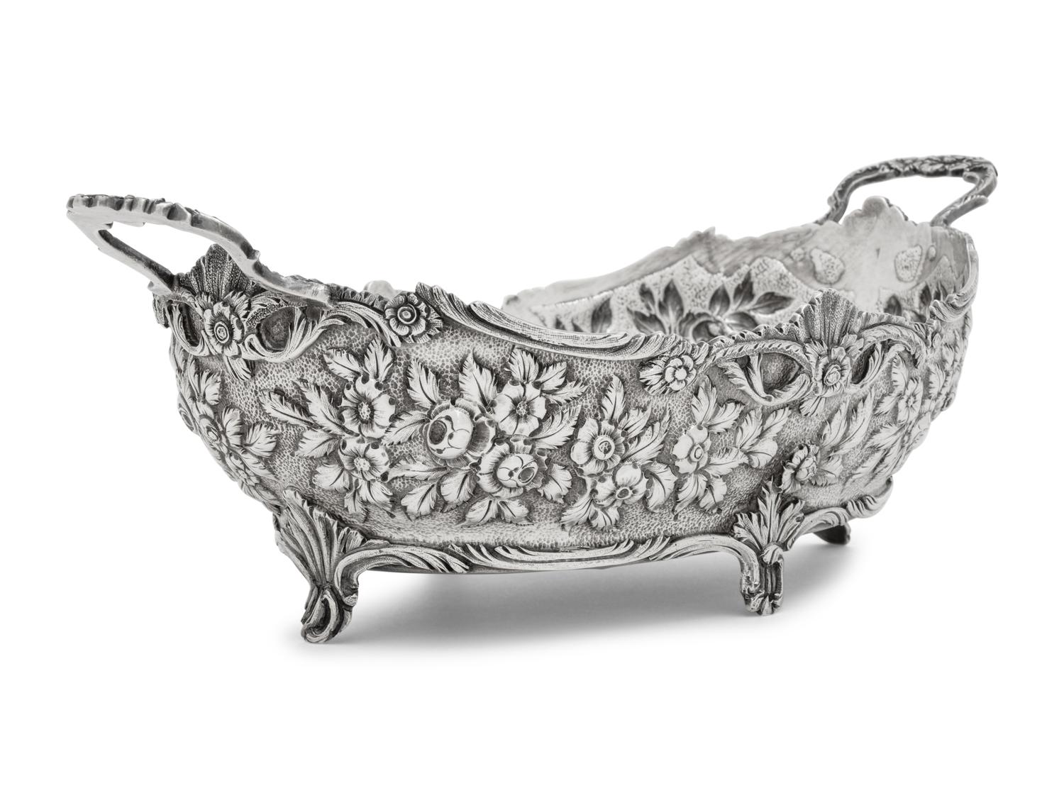 An S. Kirk and Son Coin Silver Repousse Twin-Handled Serving Bowl