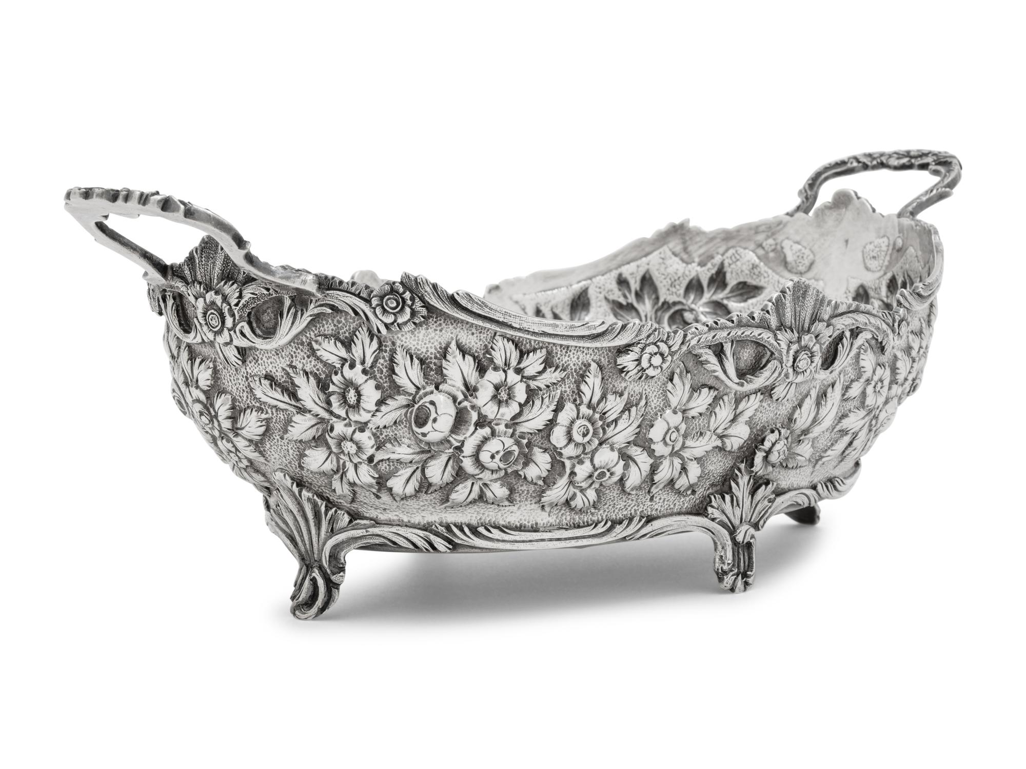 An S. Kirk and Son Coin Silver Repousse Twin-Handled Serving Bowl