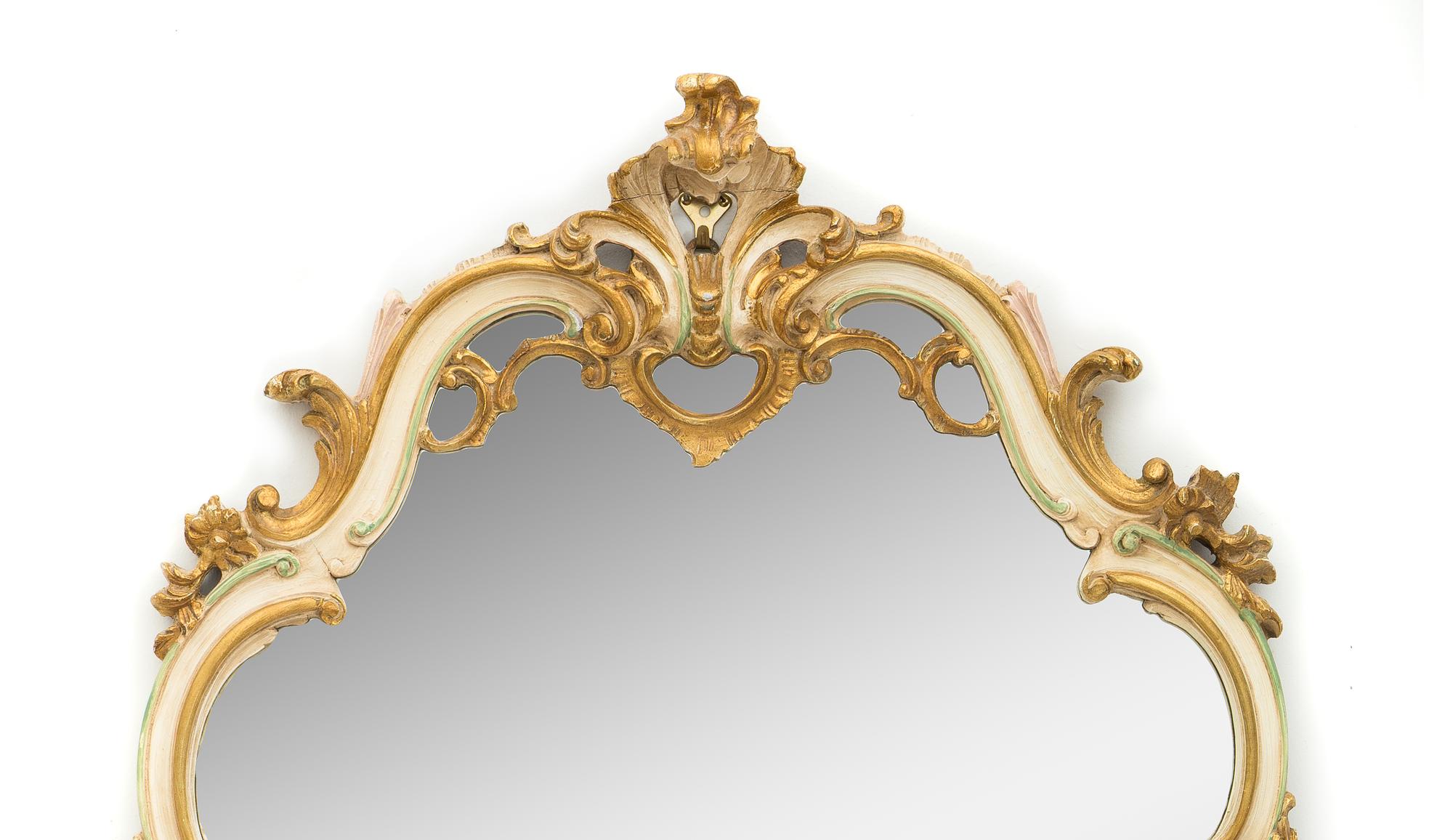 An Italian Rococo Style Cream-Painted and Parcel Gilt Mirror