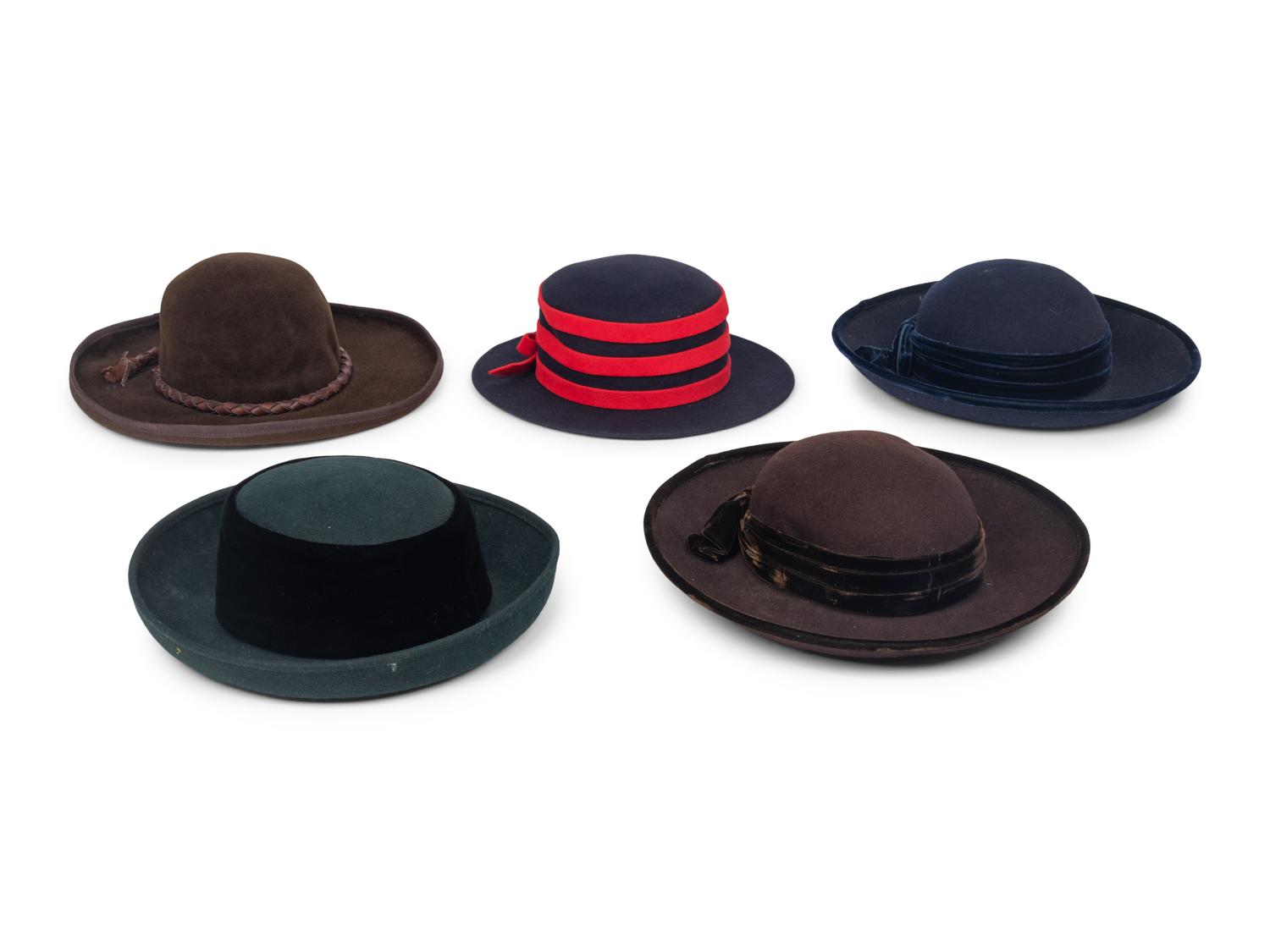 A Group of Five Felted Wool Hats