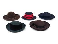 A Group of Five Felted Wool Hats