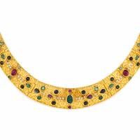 YELLOW GOLD, MULTIGEM, AND DIAMOND EARRINGS AND NECKLACE