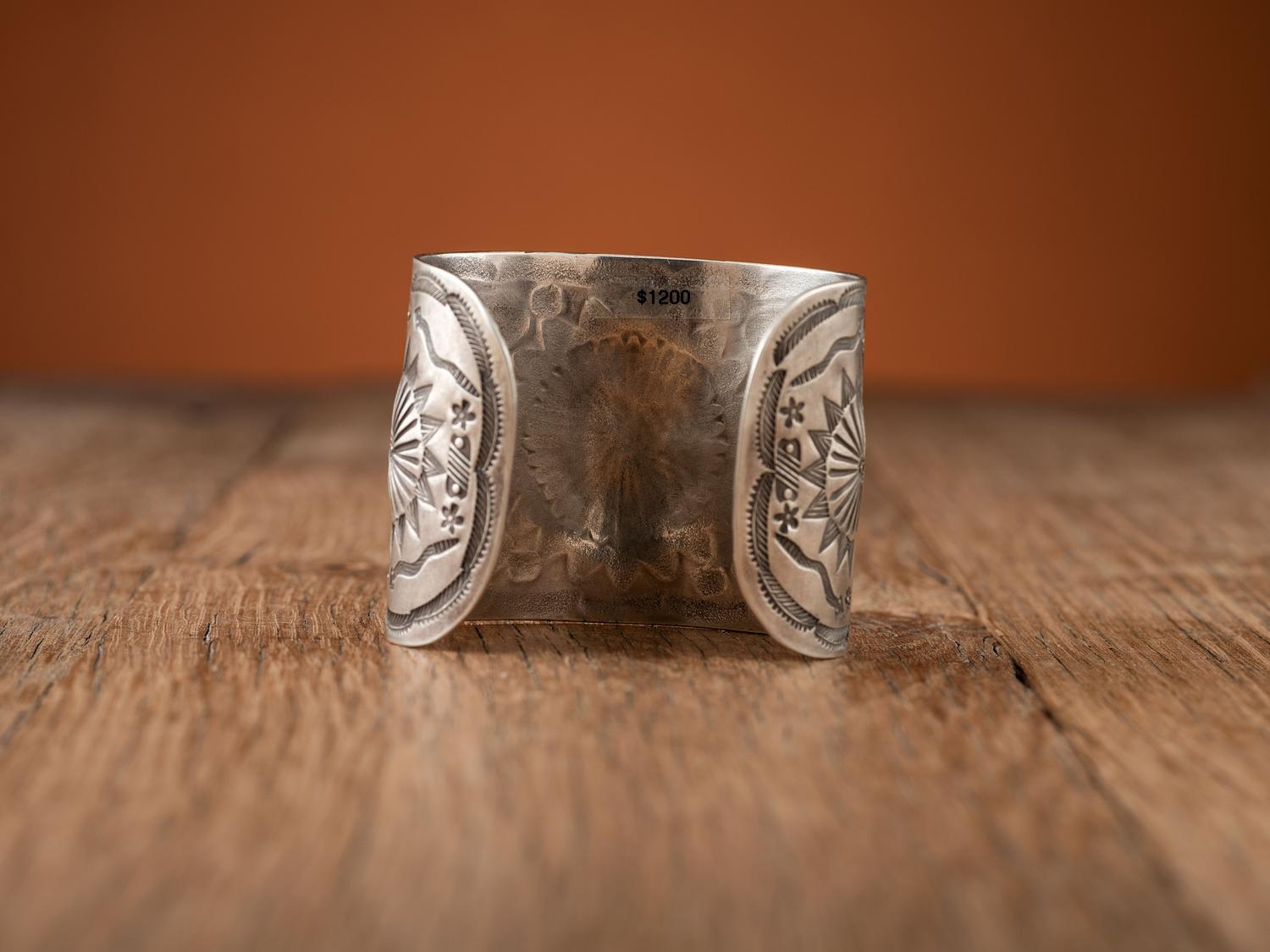 Navajo Heavily Stamped Silver Cuff Bracelet