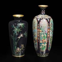 Two fine Japanese cloisonné small cabinet vases 日本铜胎掐丝珐琅花瓶两件