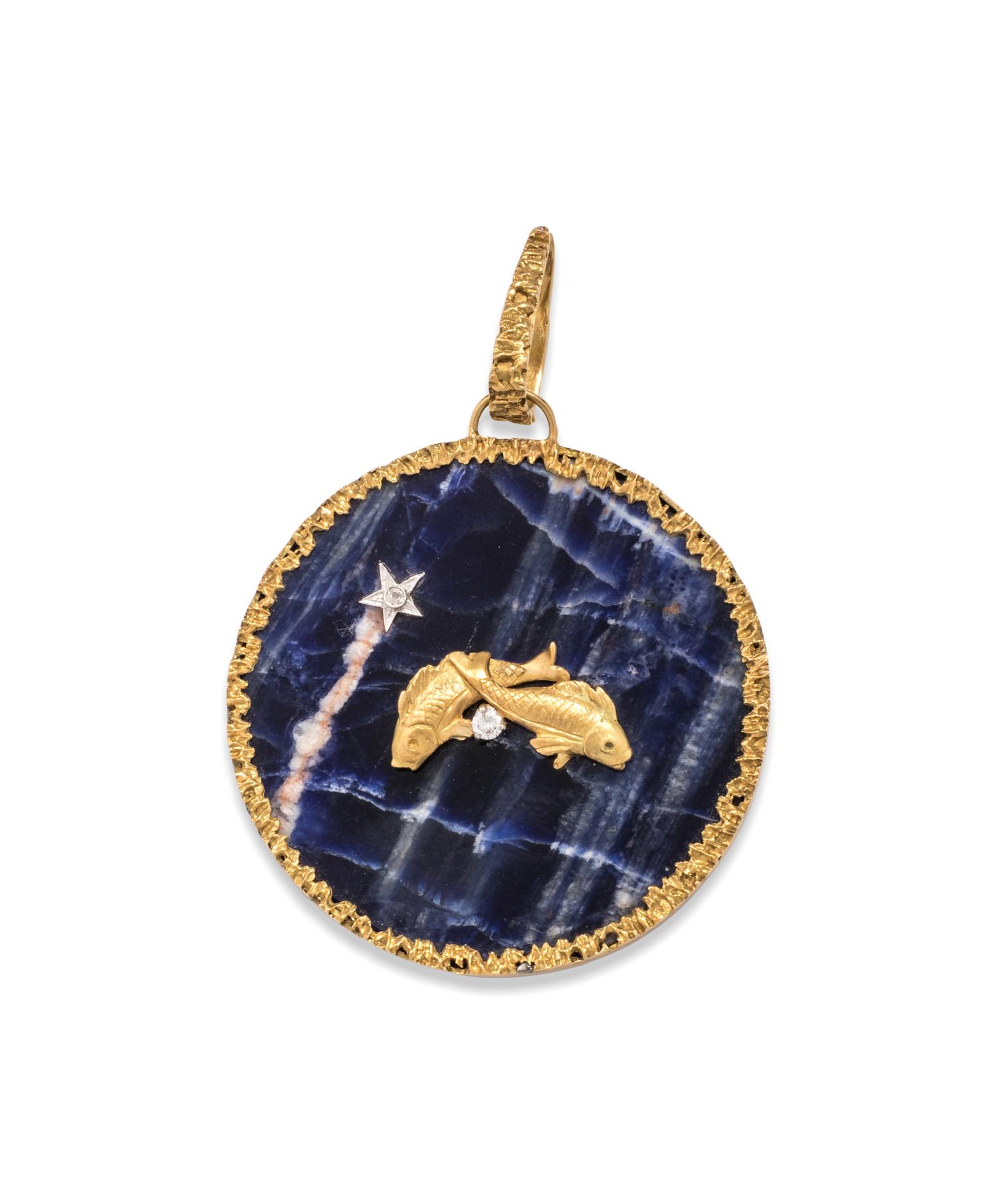 SODALITE AND DIAMOND PISCES PENDANT