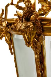 A Large Régence Style Gilt Bronze and Etched Glass Hall Lantern