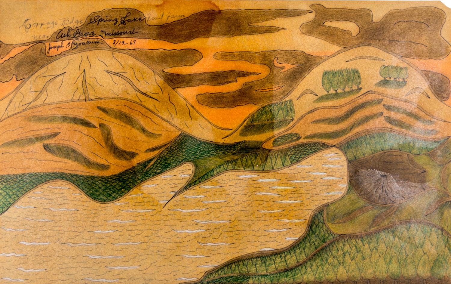 Joseph Yoakum, (American, 1886-1972), Coppage Ridge Spring Lake Fruit Farm near Ash Grove Missouri, 1967