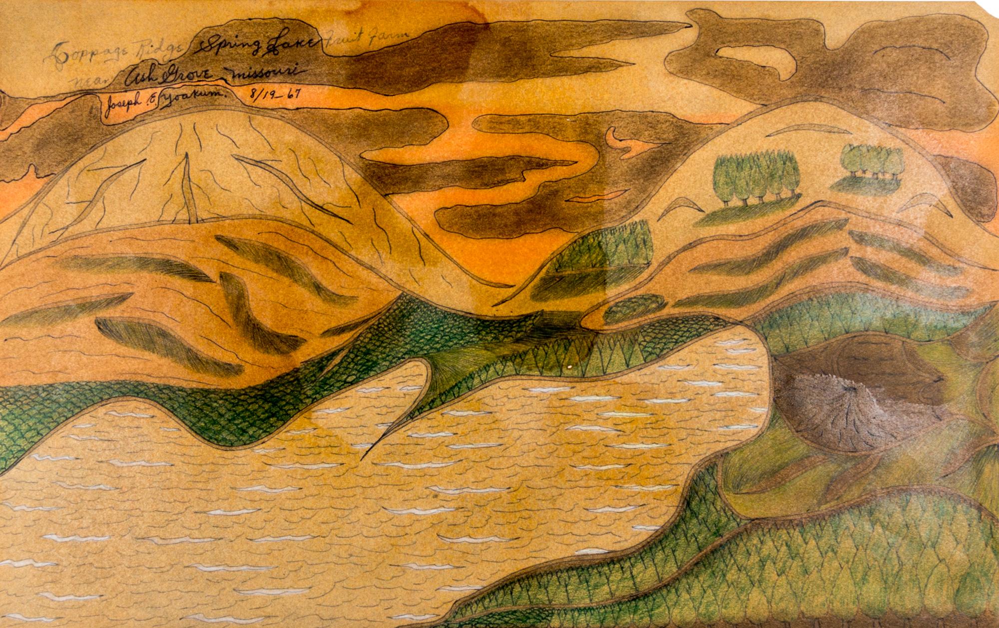 Joseph Yoakum, (American, 1886-1972), Coppage Ridge Spring Lake Fruit Farm near Ash Grove Missouri, 1967