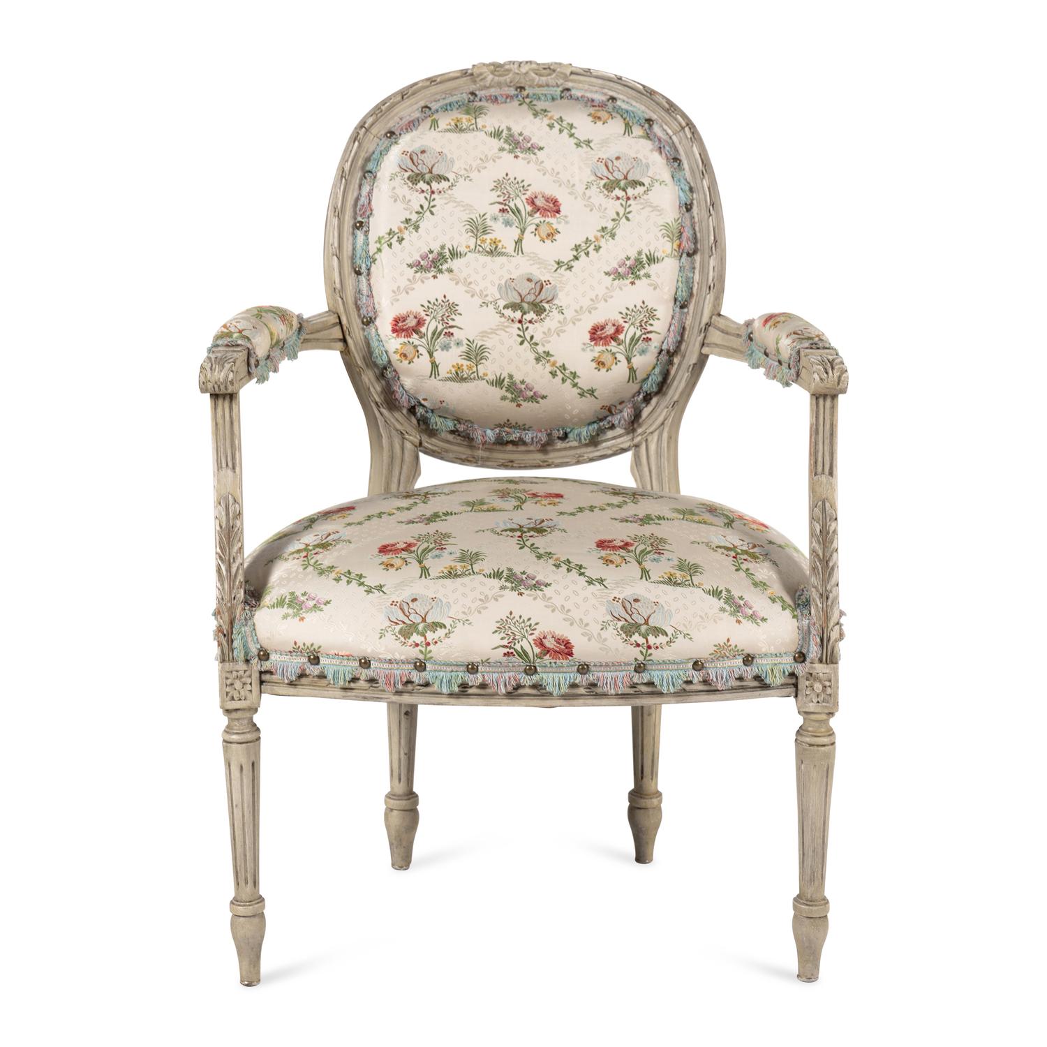 A Louis XVI Gray Painted Fauteuil