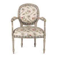 A Louis XVI Gray Painted Fauteuil