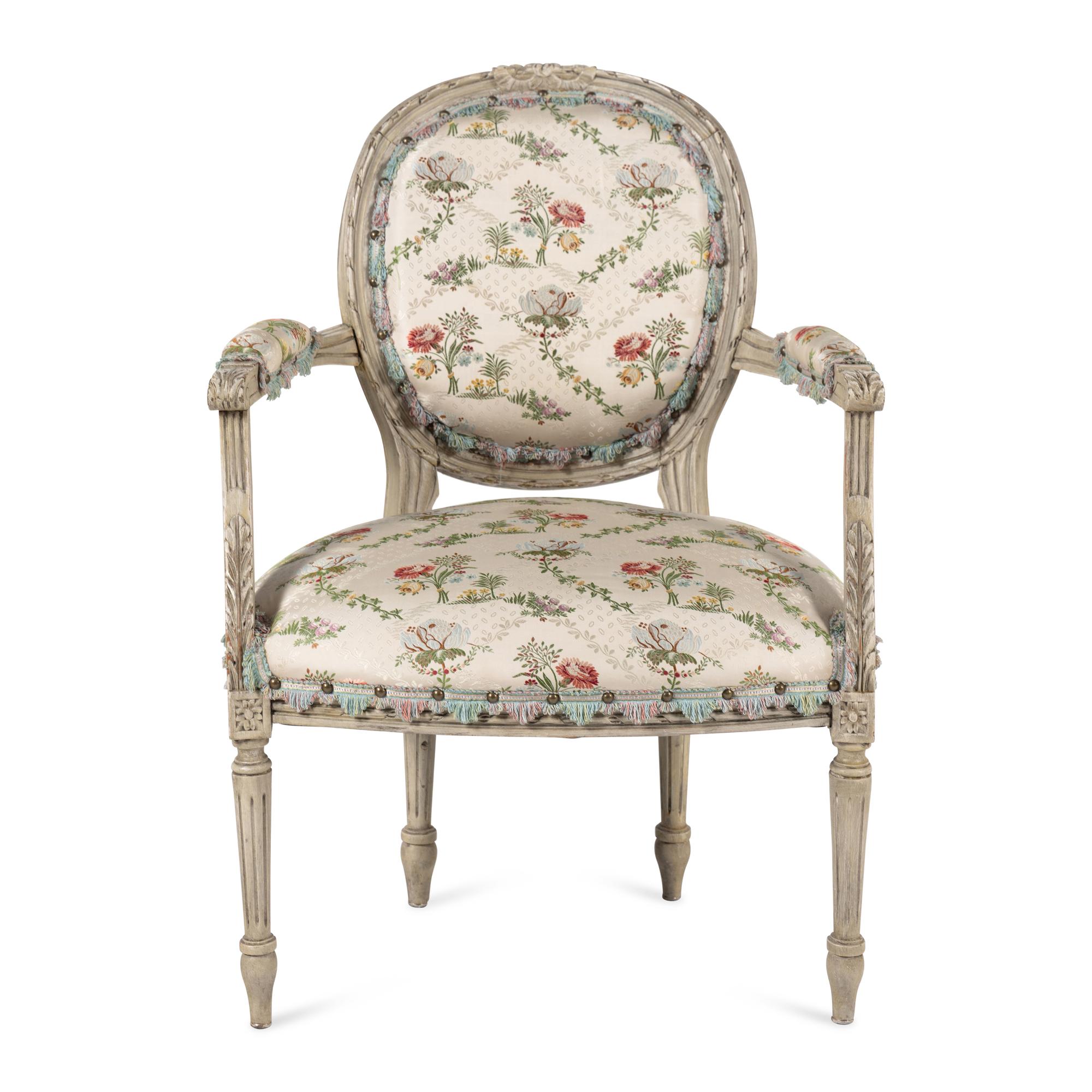 A Louis XVI Gray Painted Fauteuil