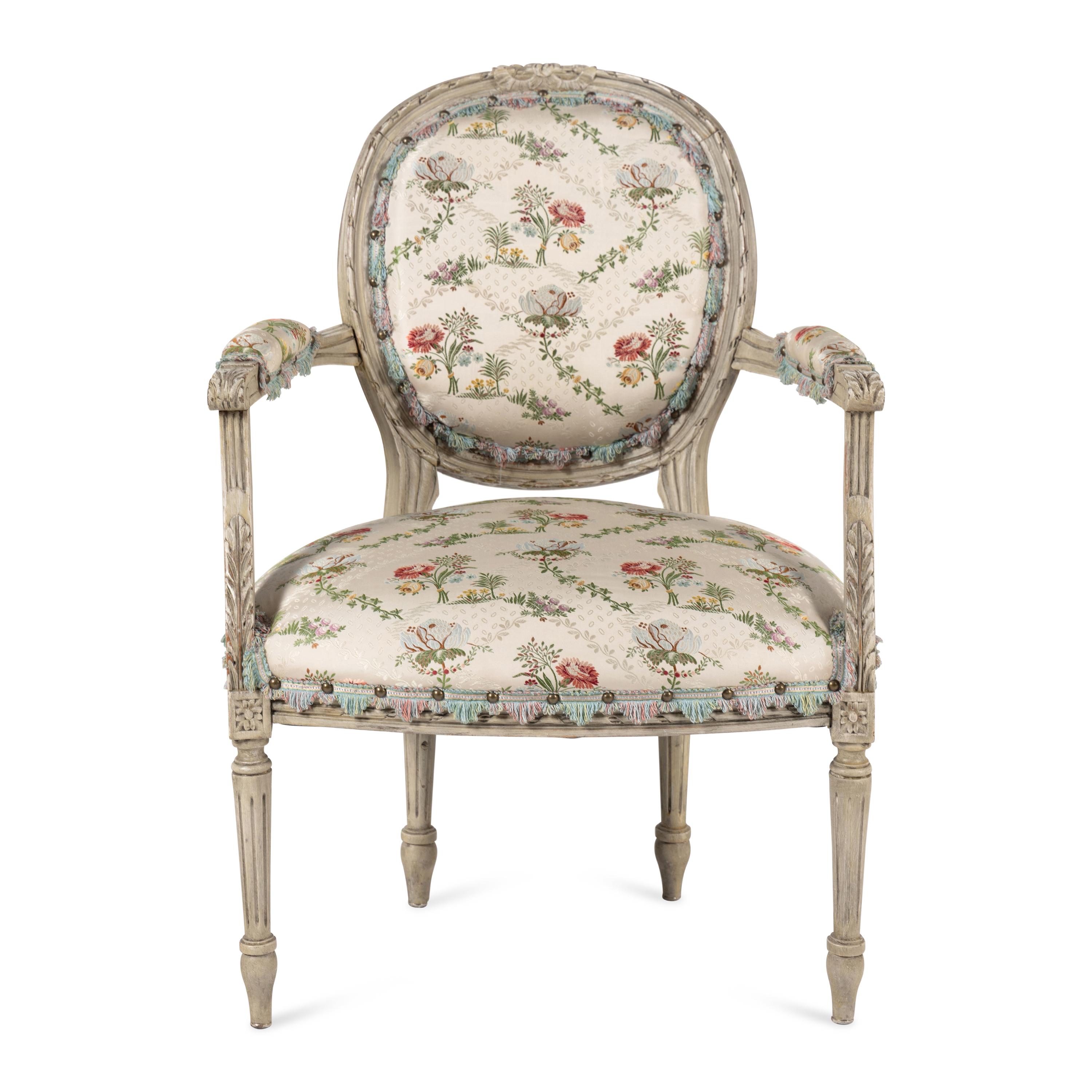 A Louis XVI Gray Painted Fauteuil