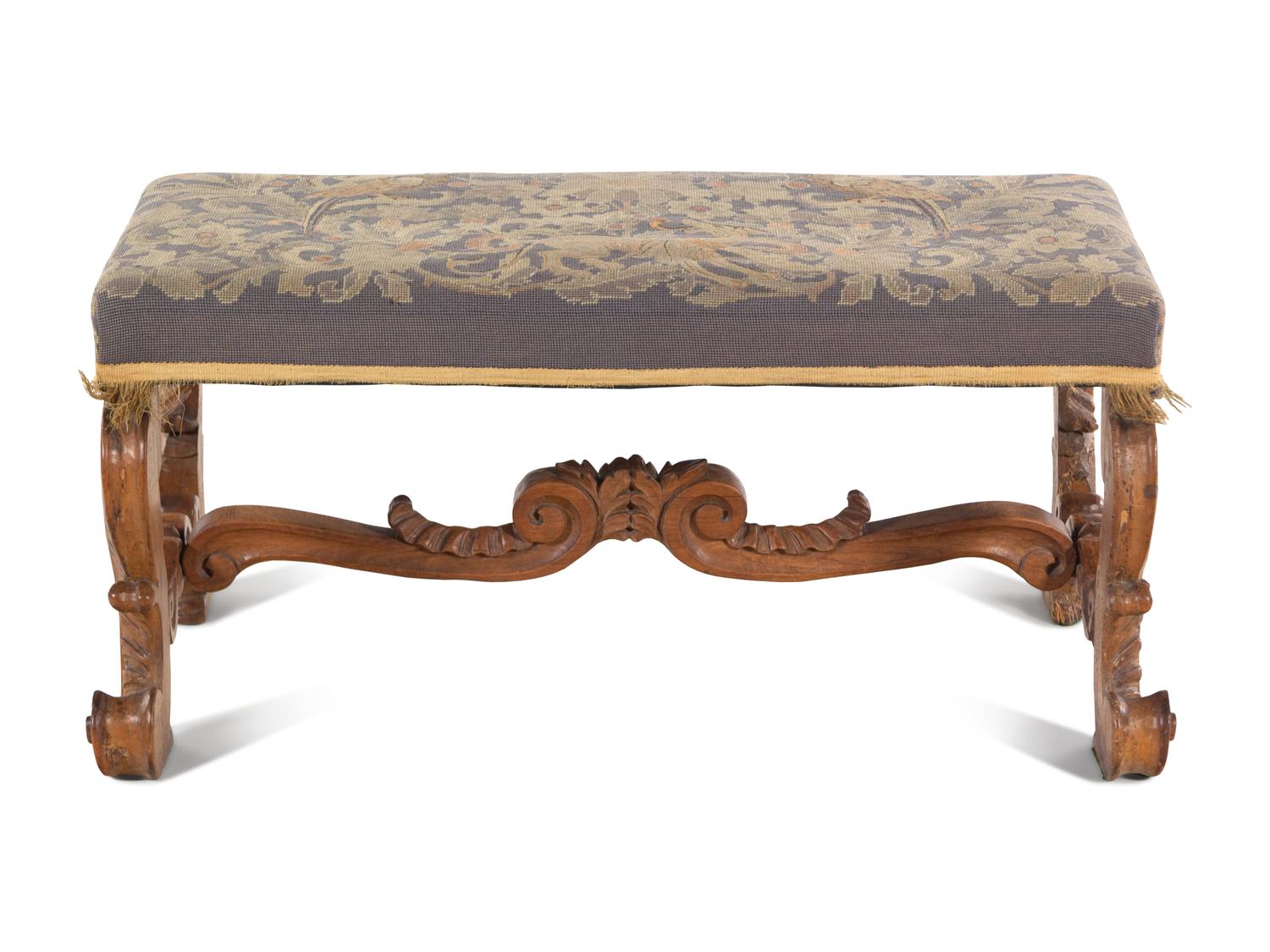 An Italian Carved and Needlepoint Upholstered Bench