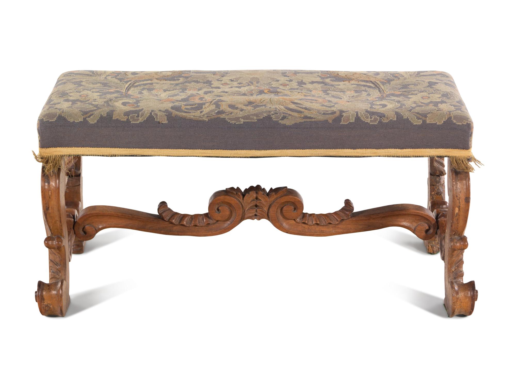 An Italian Carved and Needlepoint Upholstered Bench