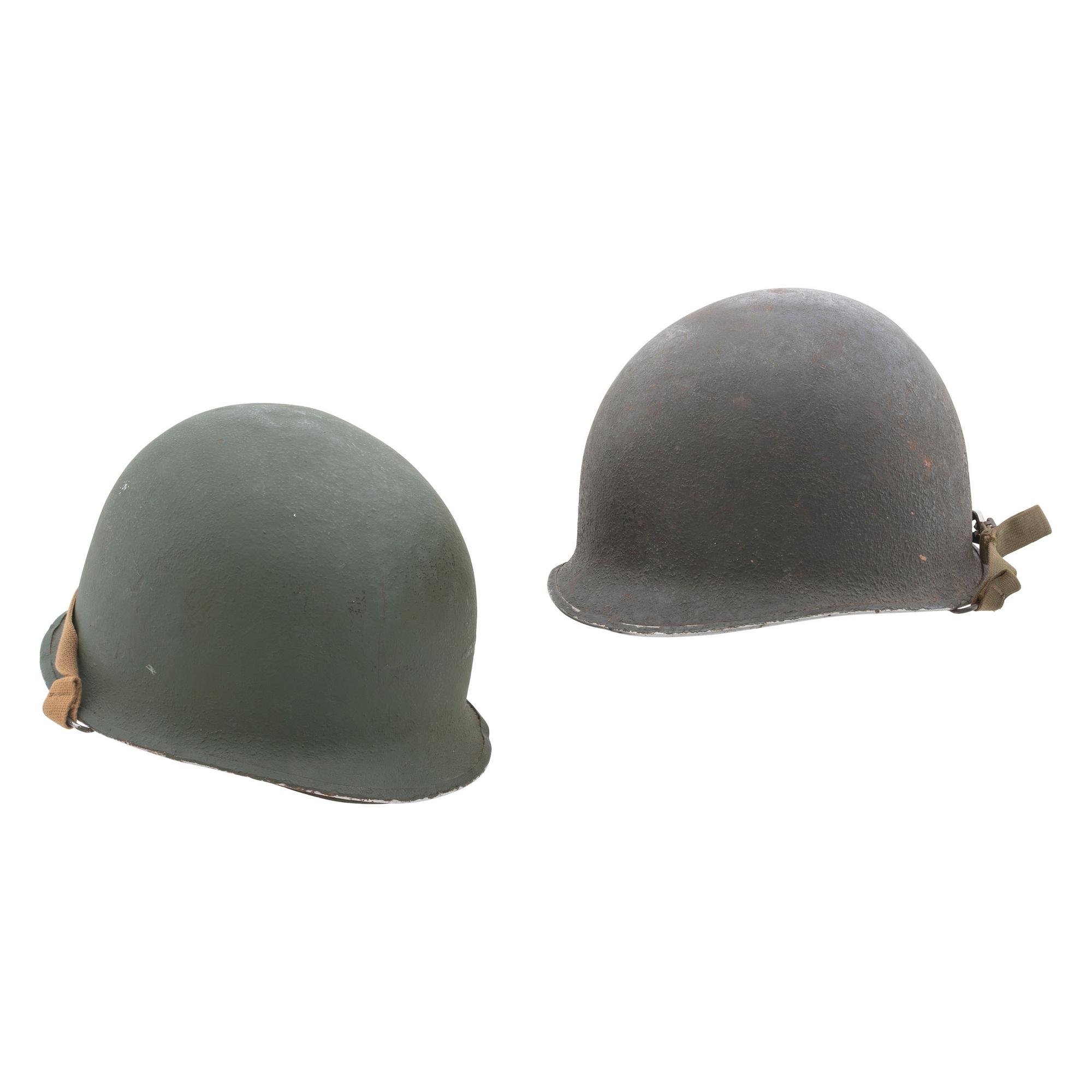 Group of Two WWII M1 Helmets with Liners