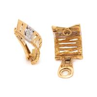 ROBERTO COIN, BICOLOR GOLD AND DIAMOND 'ELEPHANT SKIN' EARCLIPS