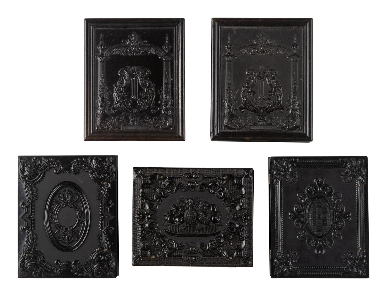 [EARLY PHOTOGRAPHY]. 5 quarter plate Union cases and one Union wall frame, all containing portraits.