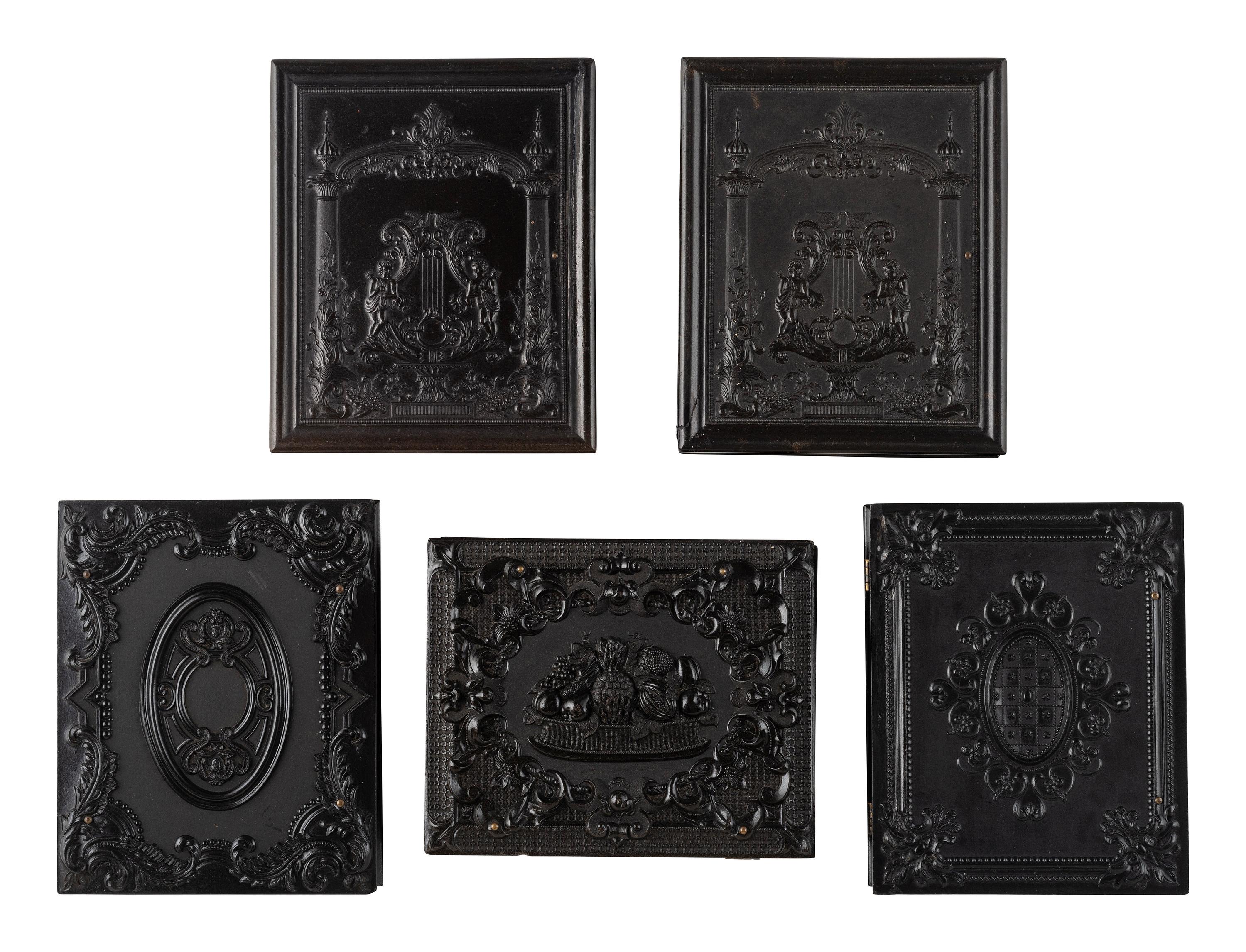 [EARLY PHOTOGRAPHY]. 5 quarter plate Union cases and one Union wall frame, all containing portraits.