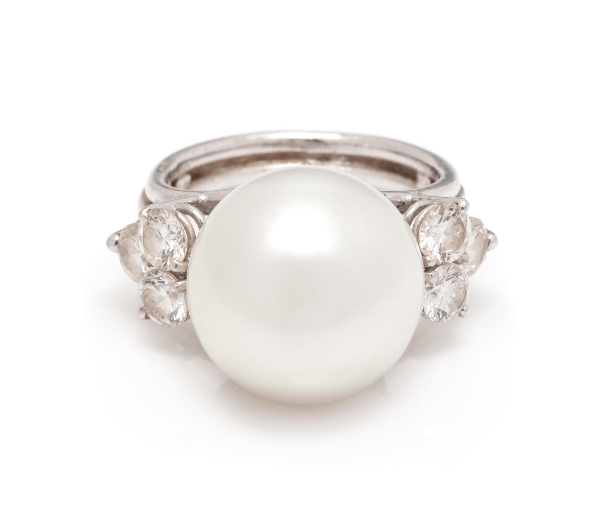 An 18 Karat White Gold, Cultured South Sea Pearl and Diamond Ring,