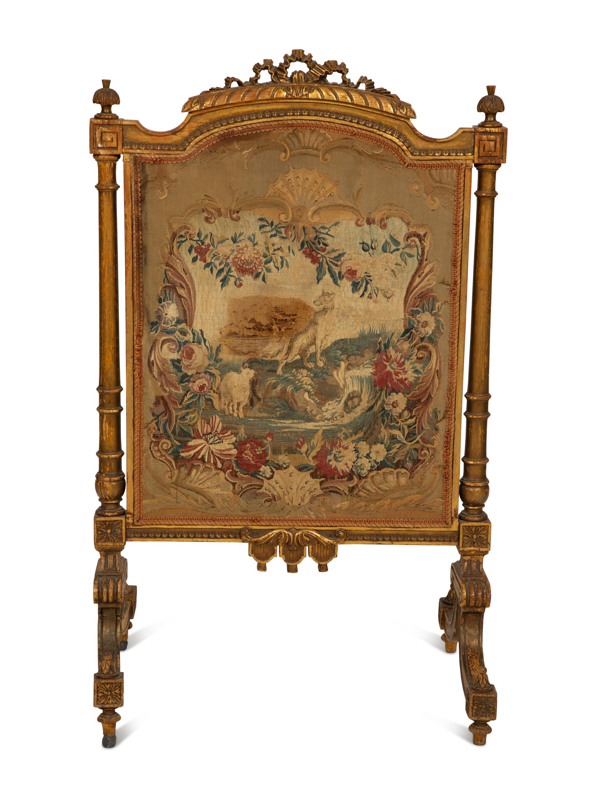 A Louis XVI Style Giltwood Fire Screen with Tapestry Panel