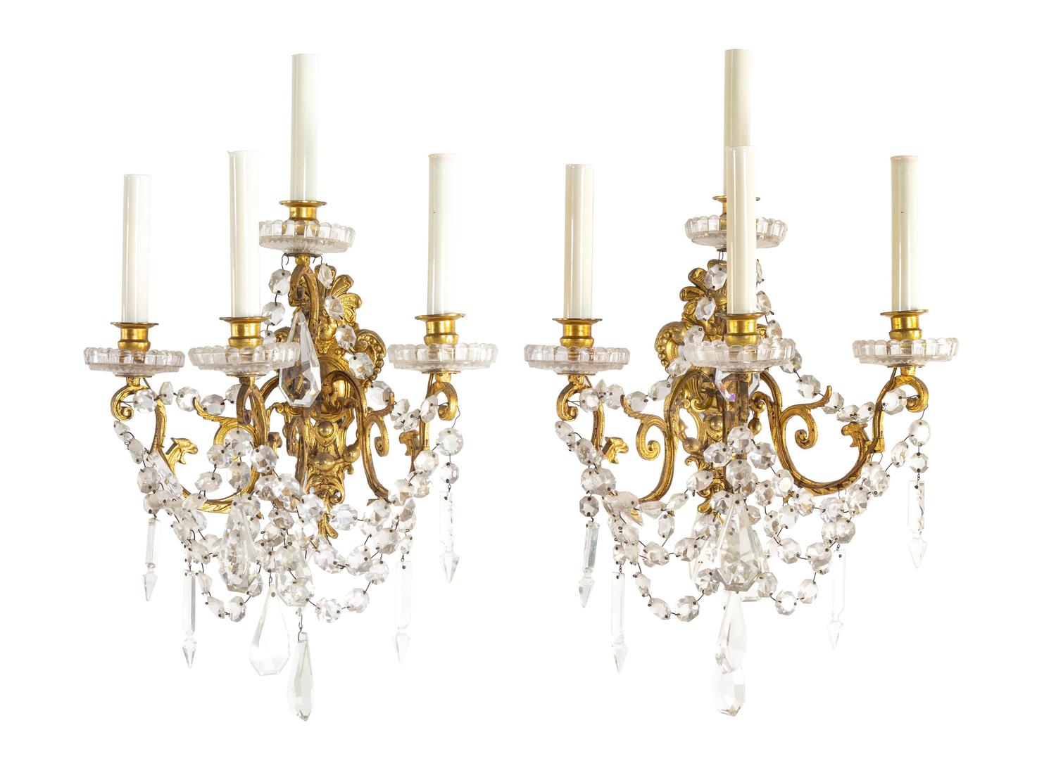 A Pair of Gilt Metal Four-Light Sconces