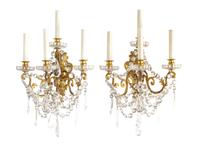 A Pair of Gilt Metal Four-Light Sconces