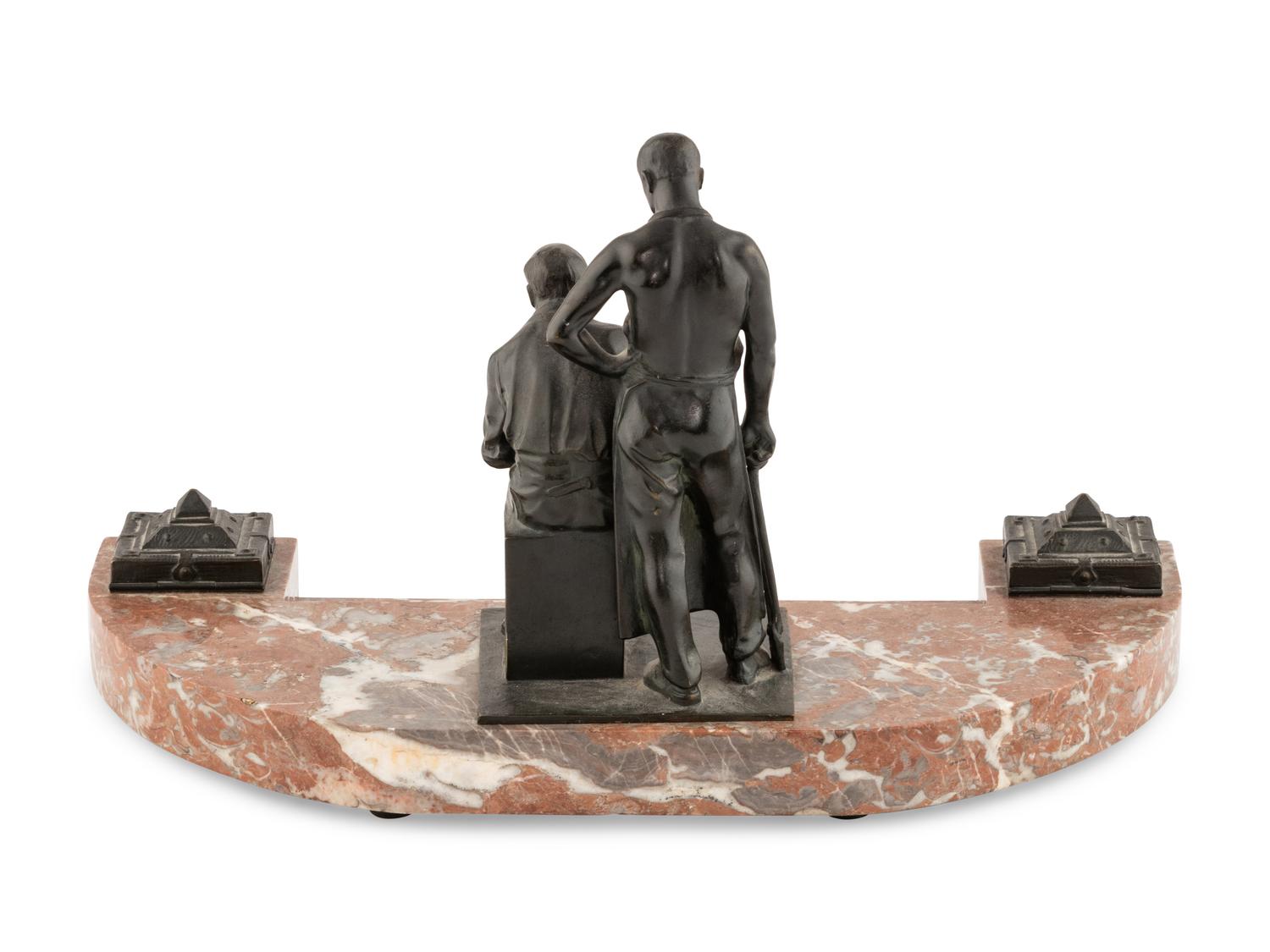 A Carl Brose Bronze and Marble Inkwell
