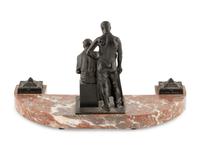 A Carl Brose Bronze and Marble Inkwell