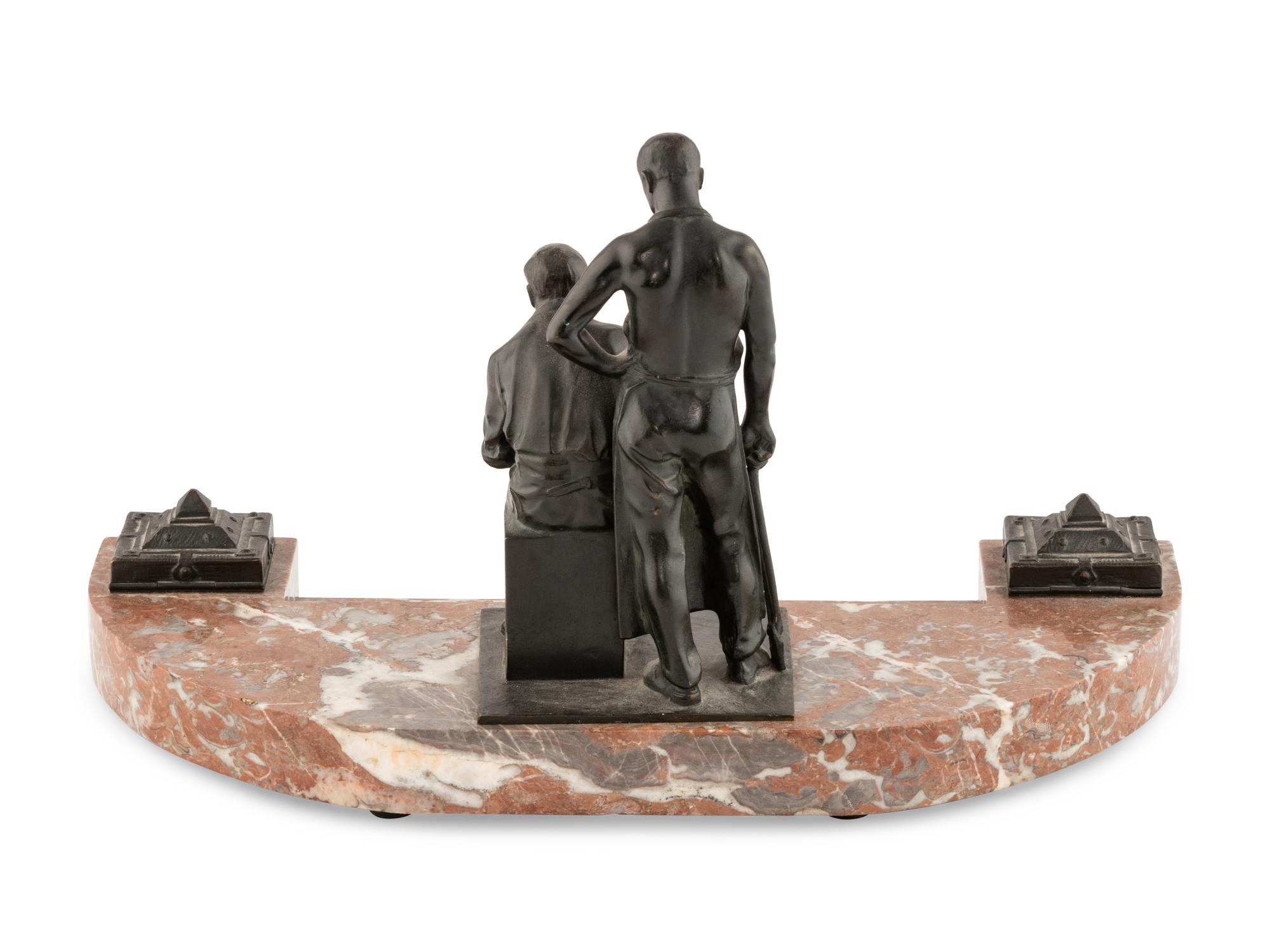 A Carl Brose Bronze and Marble Inkwell