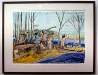 Warrington Colescott, (American, b. 1921), A Wisconsin Francais: Les Voyaguers, 1976