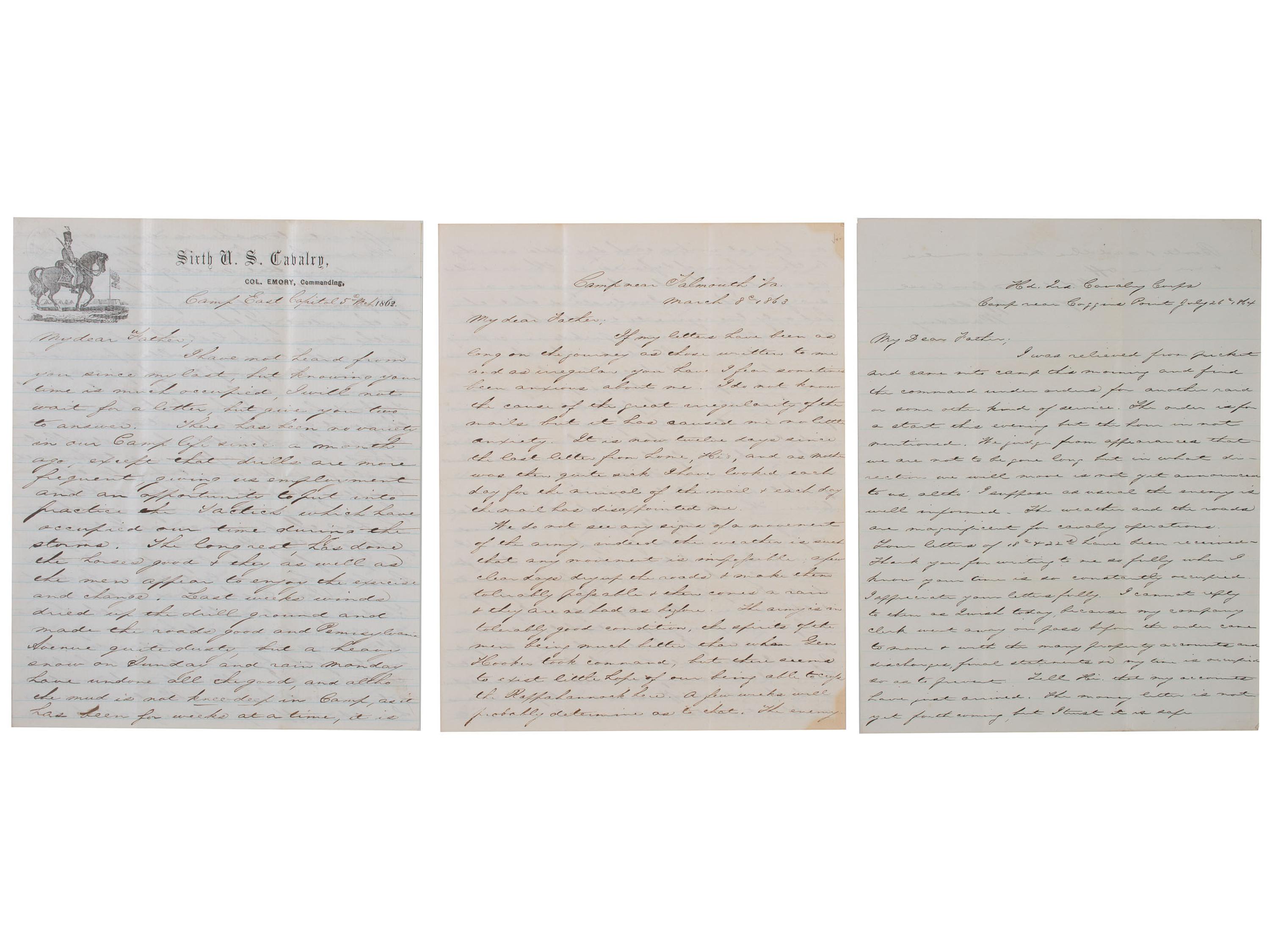 [CIVIL WAR]. War-date letters and diary of Capt. Tattnall Paulding (1840-1907), 6th US Cavalry, POW Battle of Fairfield, incl. Gettysburg Campaign and Libby Prison content.