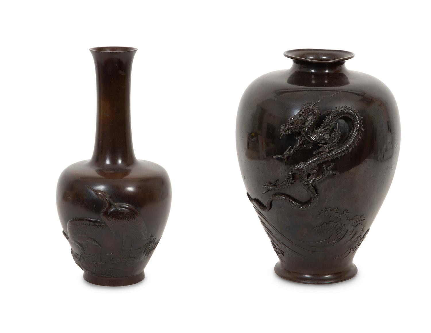 Two Japanese Bronze Vases