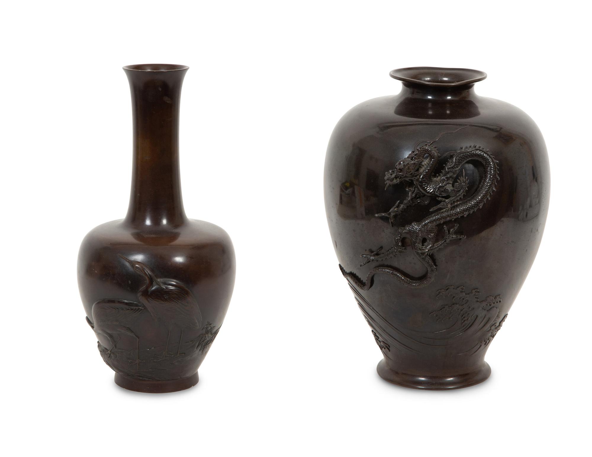 Two Japanese Bronze Vases