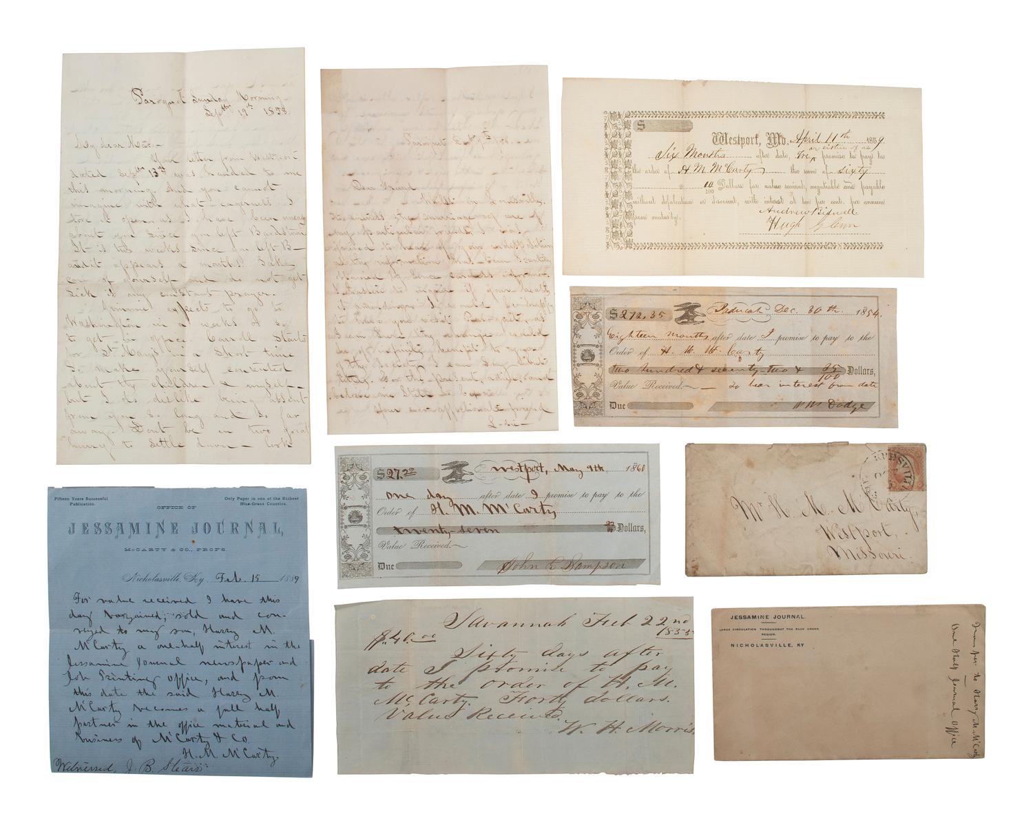 [CIVIL WAR] -- [QUANTRILL'S RAIDERS]. Diary of H.M. McCarty, editor of the Border Star at Westport, Missouri, with entries referencing 1863 clashes between Union soldiers and southern sympathizers, guerilla activity, and Quantrill's Raiders.