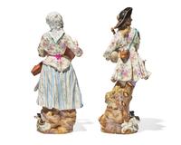 A pair of Meissen porcelain figures depicting a musical couple, Germany, 19th century