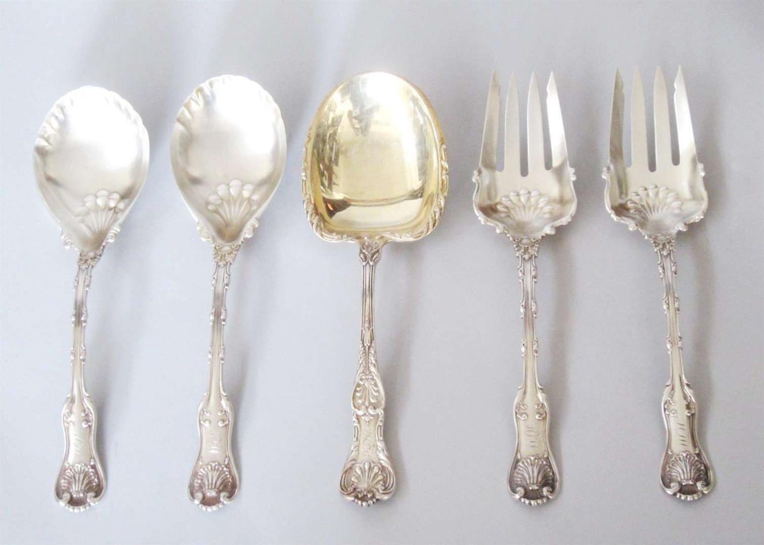 Two sterling silver salad serving sets frank m. whiting co, north attleboro, ma, 20th century