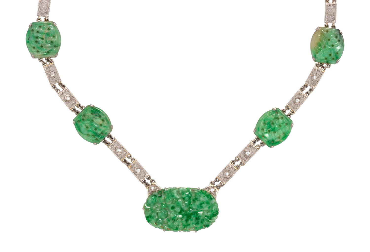 WHITE GOLD, JADE AND DIAMOND NECKLACE