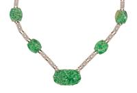 WHITE GOLD, JADE AND DIAMOND NECKLACE
