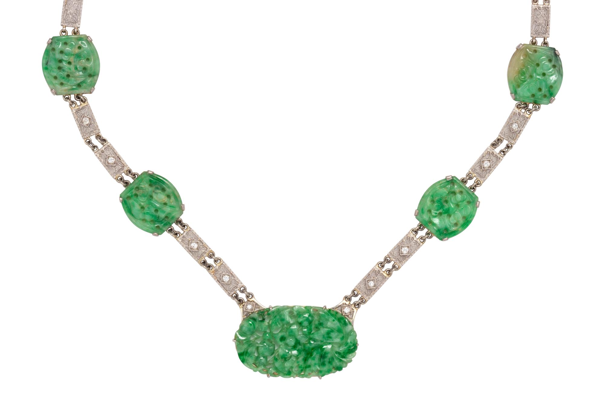 WHITE GOLD, JADE AND DIAMOND NECKLACE
