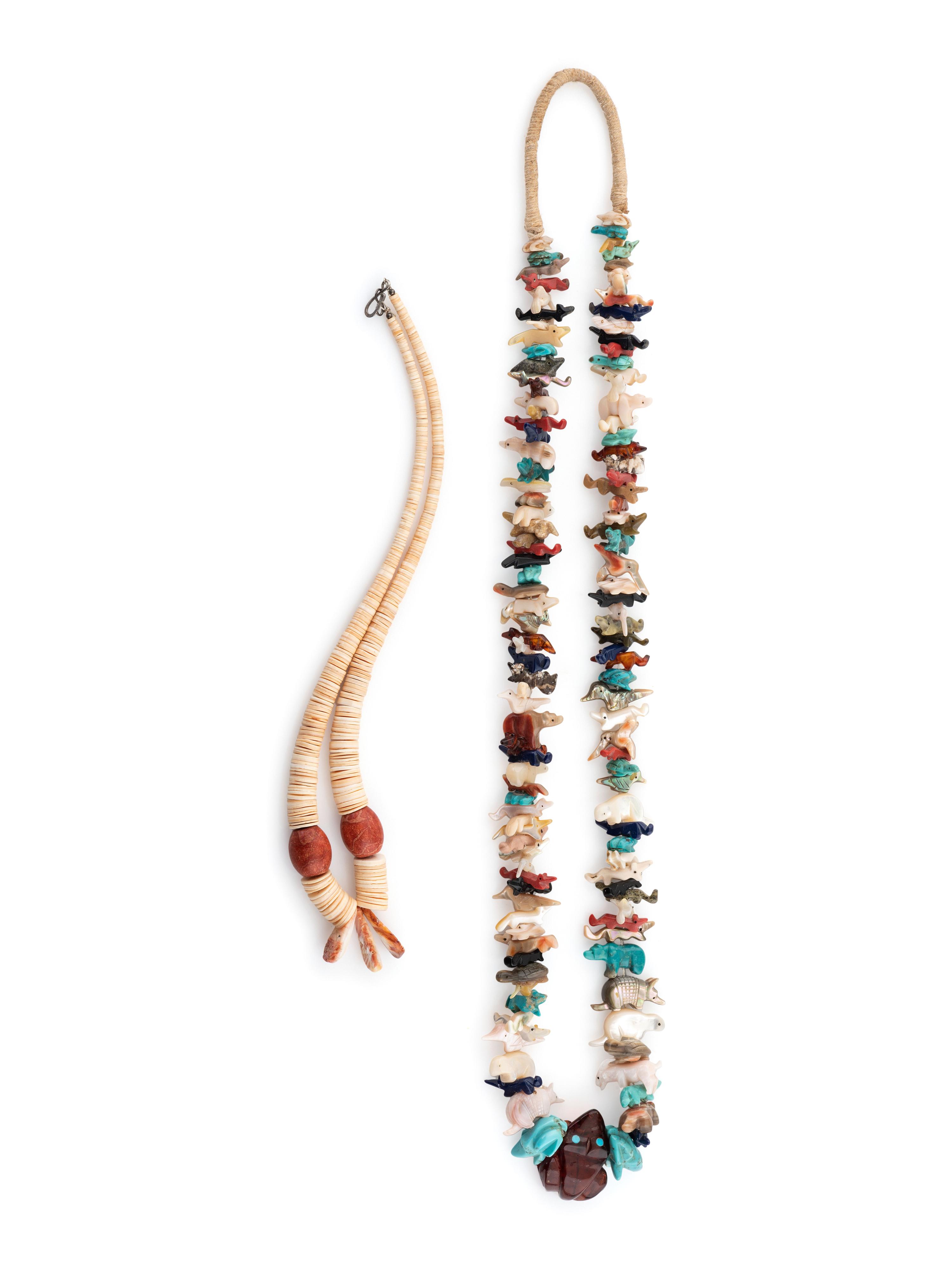 Southwestern-style Single-Strand Fetish Necklace AND Pueblo Single-Strand Heishi and Spiny Oyster Necklace