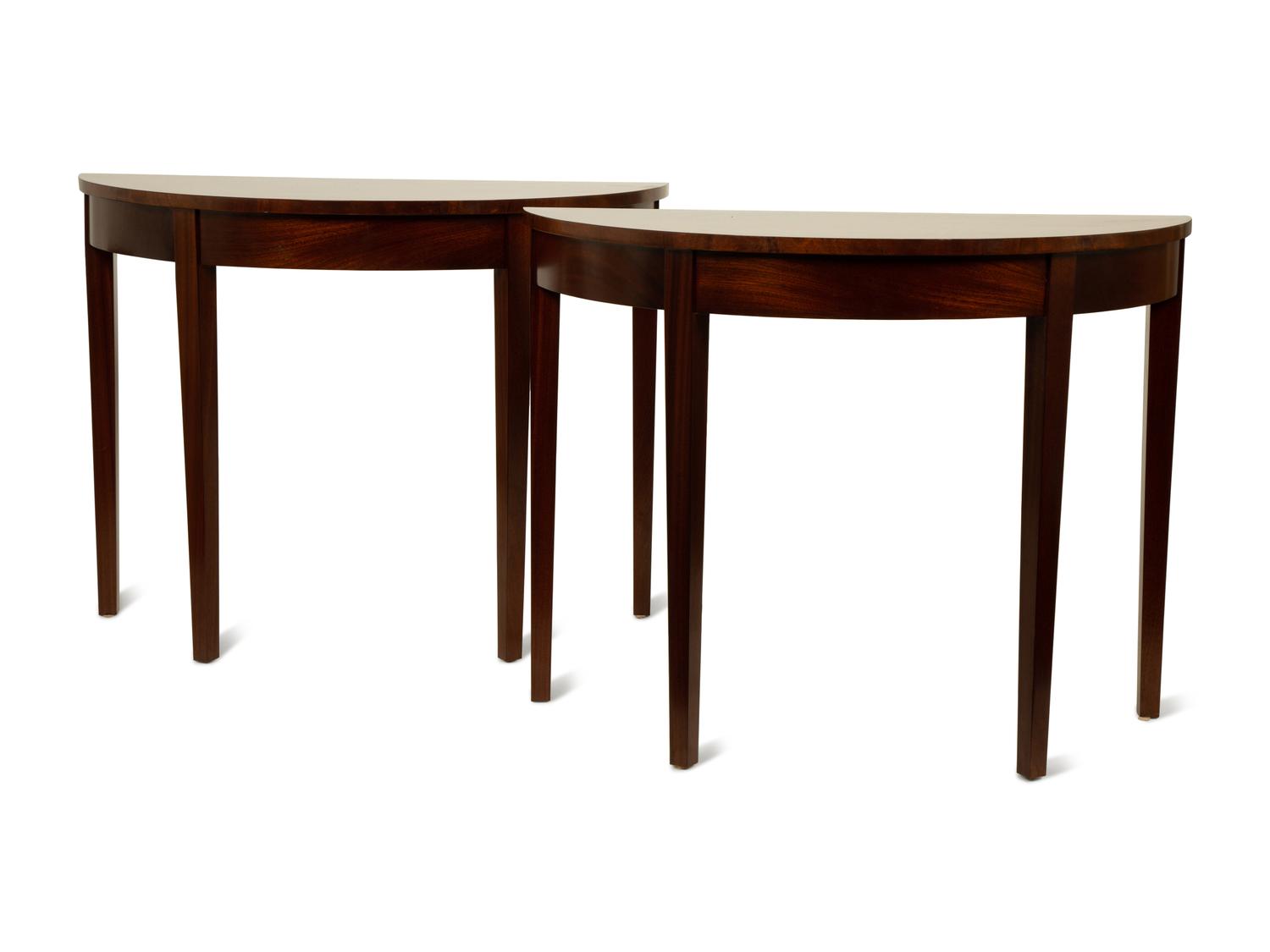 A Pair of George III Mahogany Demi-lune Console Tables — 19TH CENTURY