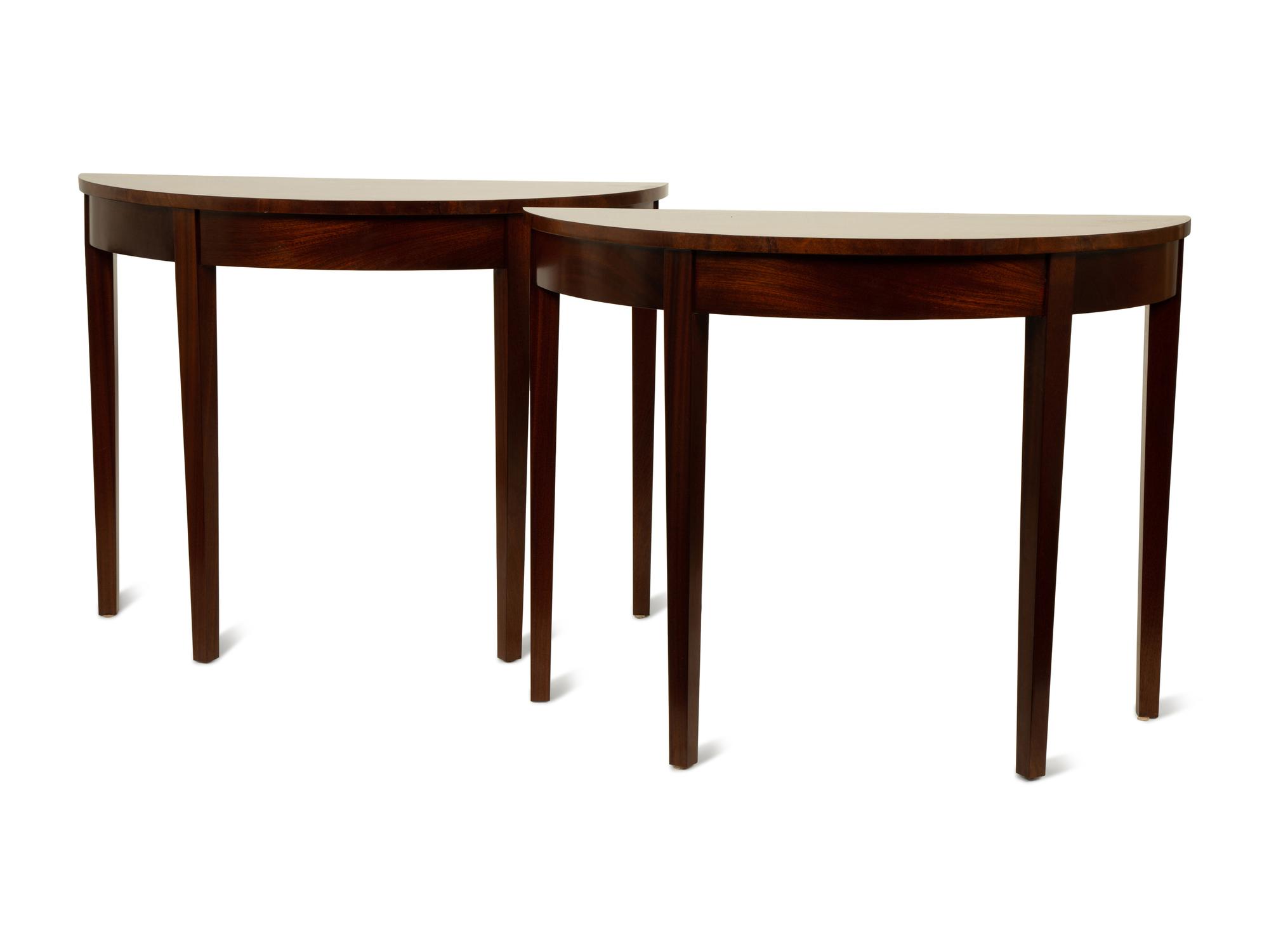 A Pair of George III Mahogany Demi-lune Console Tables — 19TH CENTURY